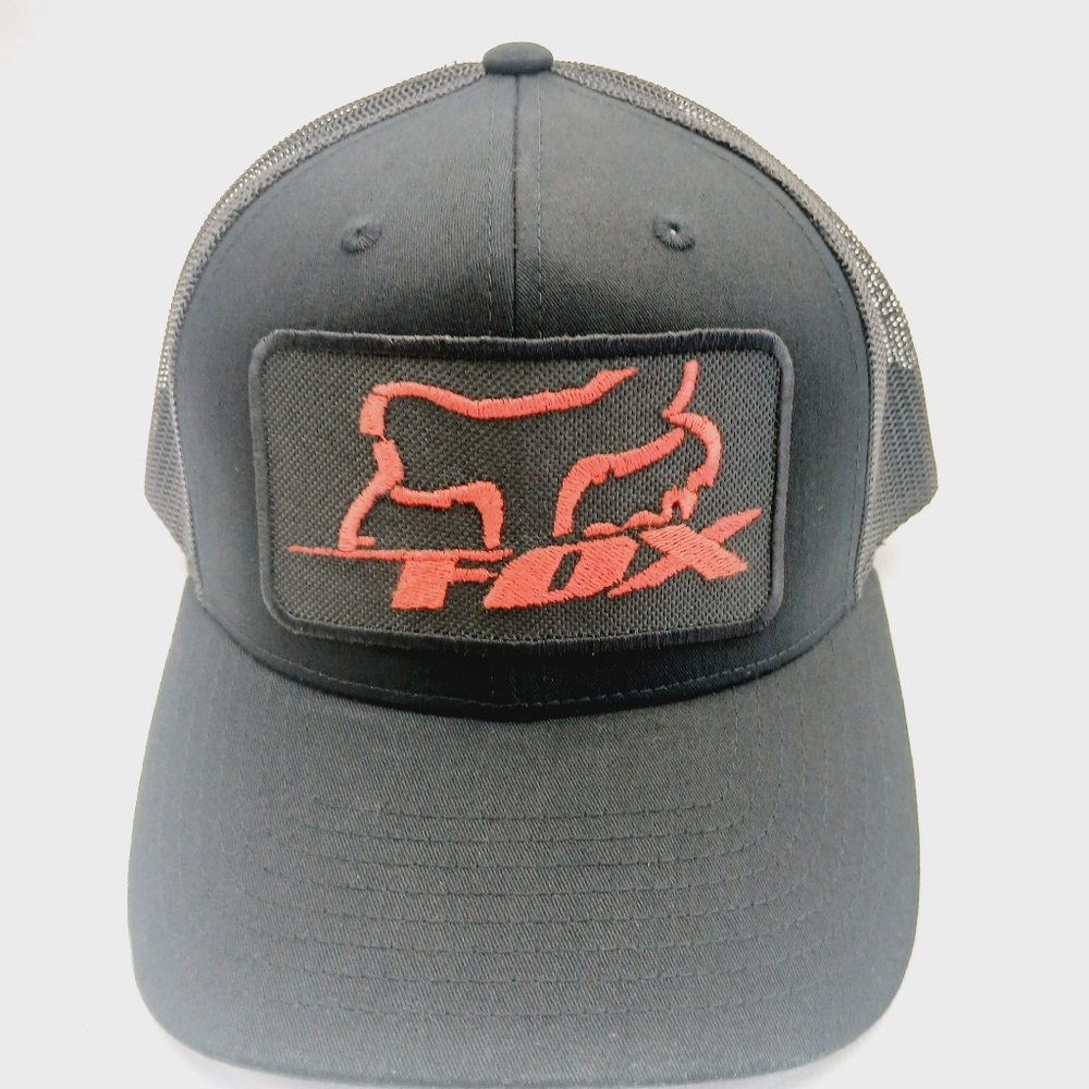 Fox Black and Red Mesh Snapback Curved Bill Cap